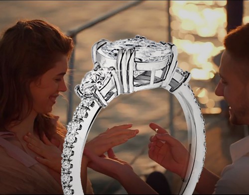 Samie Collection White Gold Plated CZ Pave Band Meghan Markle Engagement Ring - Picture 5 of 6