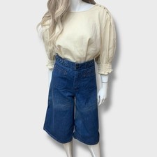 Vintage 70s High-Waist Wide Leg Braided Denim Coulotte's Shorts Sz 12 14