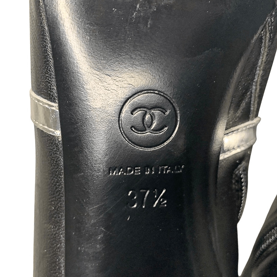 Chanel Interlocking C Black Leather and Grosgrain Ankle Booties EU 37.5 US 6.5-7 thumbnail 9