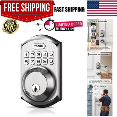 Smart TE001 Keyless Entry Door Lock - Satin Nickel, Waterproof & Auto Lock