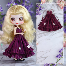 Premium Princess Dress Floral Ruffle Gown Evening Dress Outfit for Blythe Doll