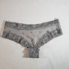 Victoria's Secret PINK Extra Low Rise Cheeky Small Gray Glitter Dots Floral Lace