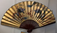 VTG Asian Oversize Wall Fan Hand Painted Chinese Wall Artwork