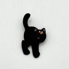 Hallmark Halloween Black Flocked Fuzzy Cat Brooch Pin MM-75