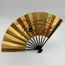 Vintage Japanese Asian Hand Held Paper Fan Delicate Gold Japan Airlines Advert