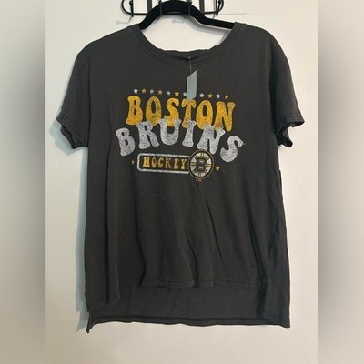 NWT Boston Bruins Womens Sz Small Gray Yellow Logo Short Sleeve Tee Shirt