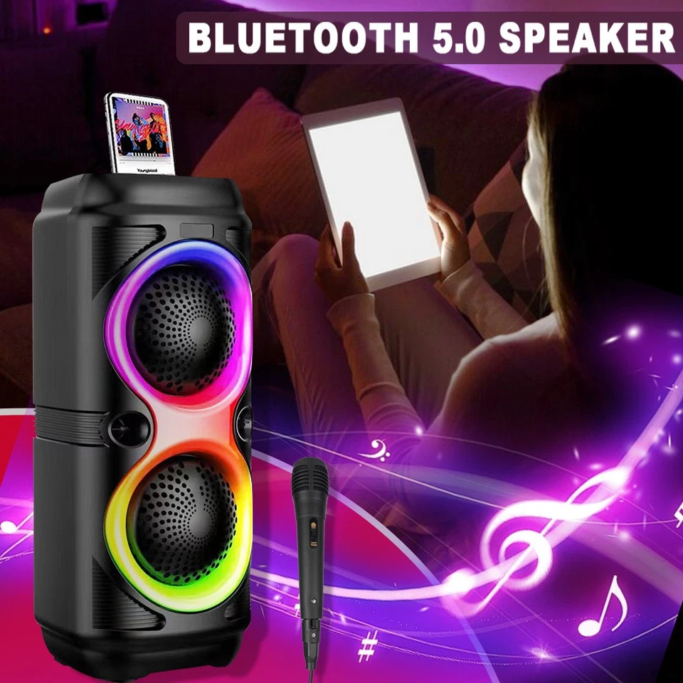 Bluetooth 5.0 Lautsprecher RGB Subwoofer Musikbox Boombox Party LED mit Mikrofon - Bild 2 von 4