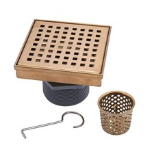 Oatey Designline 4" 4" Stainless Steel Square Shower Drain, Champagne Bronze
