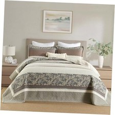 Oversized King Bedspread 128" W x120 Cal King 128"W x 120"L Beige/Brown/Gray