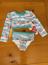 NWT Girls 2pc Wonder Nation Bathing Suit 3T UPF 50 Light Purple Tropical Design