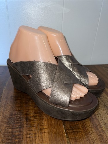 Sandali donna Kork-Ease taglia 7 M/W comodi in pelle con zeppa marrone metallizzato K0084 - Foto 3 di 13