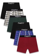 FineFit Mens Boxer Briefs 100 Cotton Assorted Solid Color Underwear - 6 Pack