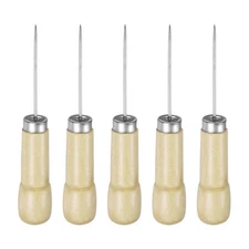 5pcs Handwork Sewing Awl Step Wooden Leather Punch Hole Set Tool, Log Color