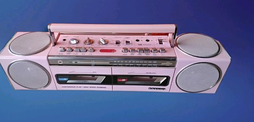 Vintage PINK SANYO M-W800 AM/FM Dual Cassette Recorder Mini Boombox With Box ,