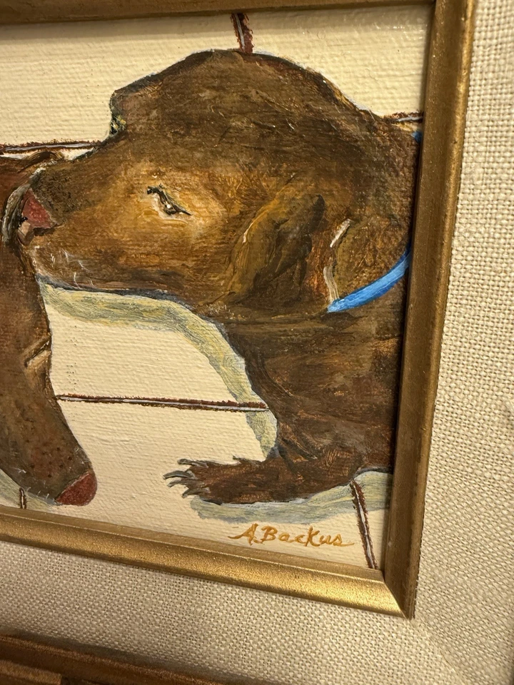 Par de Dachshunds Pintura En Marco De Madera A. Backus Artista Usado En Excelente Condición Foto 4 de 4