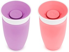 Sippy Cups For Toddlers 1-3 Spill Proof Miracle 360 Cup 10 Ounce 2Pc Pink/Purple