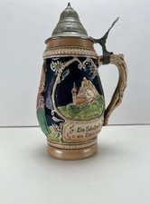 Vintage Foreign  German Beer Stien with Metal Lid  10”