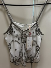 NWT Rare 120 white rhinestone-embellished tank top XS