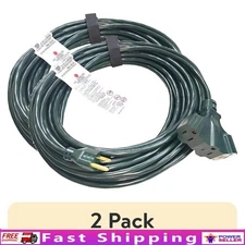 50ft Tri-Tap Extension Cord 16AWG 3 Outlet Indoor Outdoor Light Duty Power Cable