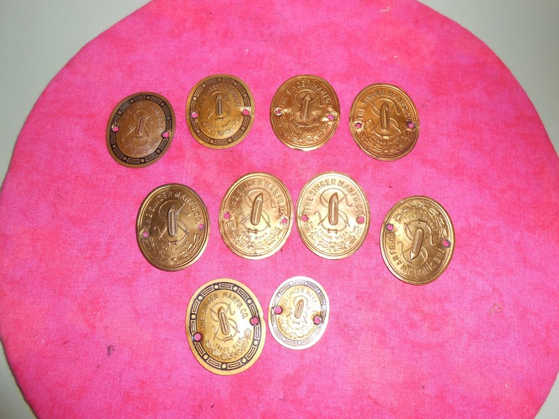10 Vintage Singer sewing machine badge tag emblem oval logo medallion LOT