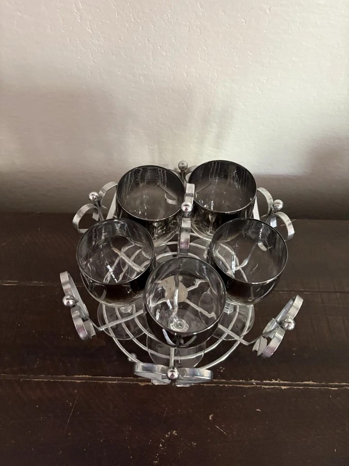 VTG MCM Silver Fade Ombre Vitreon Queen’s Lusterware Wine Glass Caddy - Image 2 of 3