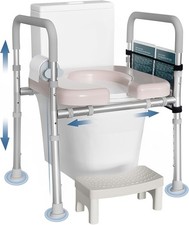 Raised Toilet Seat with Handles, Toilet Seat Riser for Seniors with Adjustabl...