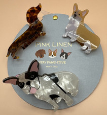3 Hair Clips Dogs Puppies Pink Linen Stay Paws-sitive Claw Corgi Dachshund NEW