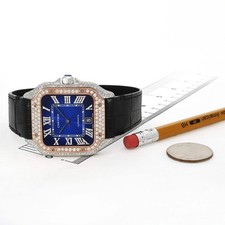 NEW 3.50TCW Natural Diamond Cartier Santos 40mm Pave Roman Blue Dial Men's Watch 7