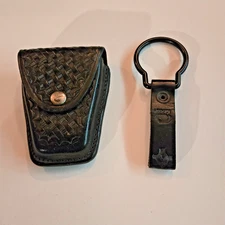 Dutyman - 8421U Black Leather Double Handcuff Case + Mag flashlight belt holder