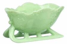 Sleigh Candy Dish Christmas Holiday - Jade Jadeite Jade Green Glass - Mosser USA