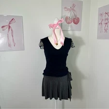 Vintage Y2K Annex Navy Blue Floral Butterfly Sleeve Top Womens Size Small