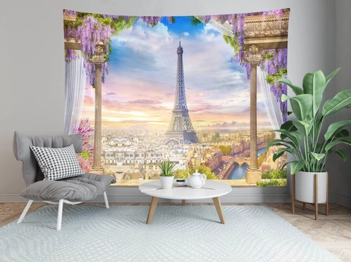 Eiffelturm Wandteppich 105Bx70H cm Paris Frankreich Romantische Stadt Landschaft Wand... - Bild 4 von 7
