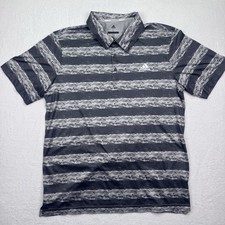 Adidas Golf Polo Shirt Mens Size L Gray striped Shorts Sleeve Performance