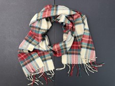 Hand Tailored 100 Cashmere Beige/Red Tartan Scarf 12x66 in. Made In Germany-EUC