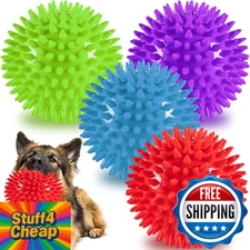 Heavy Duty 4.5in Squeaky Spike Dog Balls 4-Pack Indestructible Aggressive Chewer