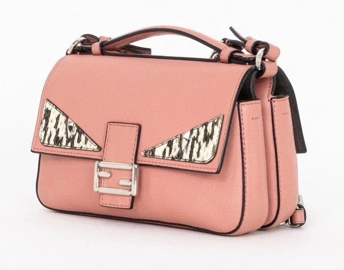 Baguete Fendi Double Micro Monster com pele de bezerro rosa tiracolo - Imagem 2 de 4
