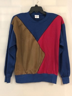 Vintage Aileen Pullover Top Size L Colorblock Knit Blouse Long Sleeves USA