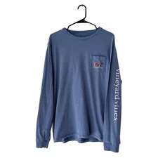 Vineyard Vines Men's Blue Long Sleeve Football Whale Graphic T Shirt Size L