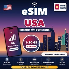 eSIM USA SIM Karte 1-20GB + Unbegrenzt Internet Urlaub New York Florida