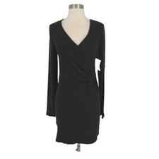 RDI Nordstrom Faux Wrap Black Sweater Dress Womens Size Large NWOT