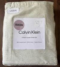 Calvin Klein 4 Pc Queen Sheet Set Printed 300 TC Sateen Weave 100 Cotton NEW