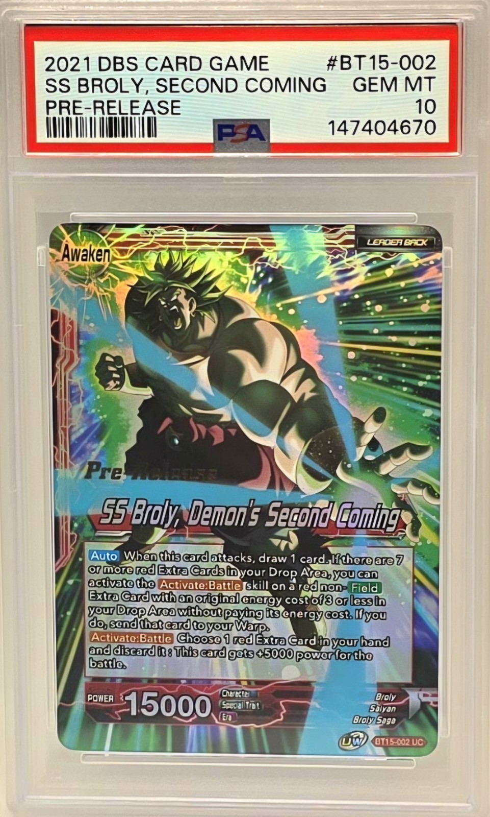 Pre-Release SS Broly, Demon's Second Coming PSA 10 Dragon Ball Super view 3