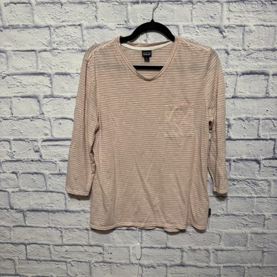 PATAGONIA 3/4 SLEEVE Orange White STRIPED MAINSTAY TOP Shirt Organic Large