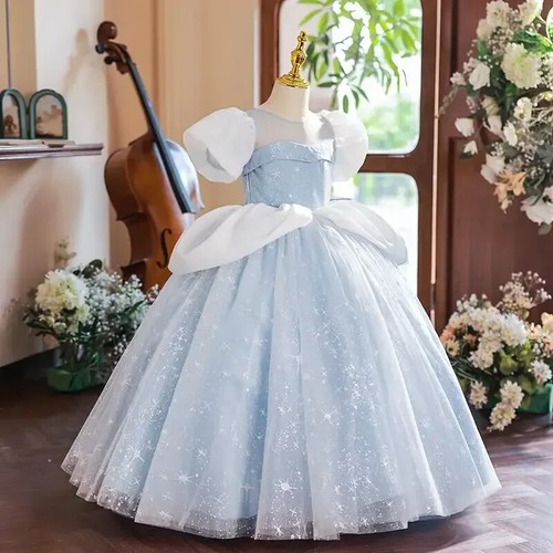 Princess Blue Dress Girls Cosplay Elegant Outfit Evening Gowns Formal Costumes - Picture 11 of 13