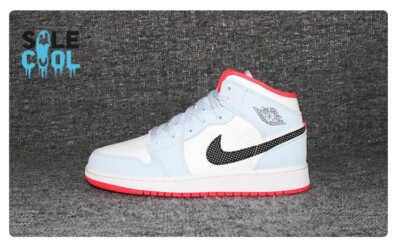 Air Jordan 1 Mid GS Half White Polka Dot Swoosh Shoes 555112