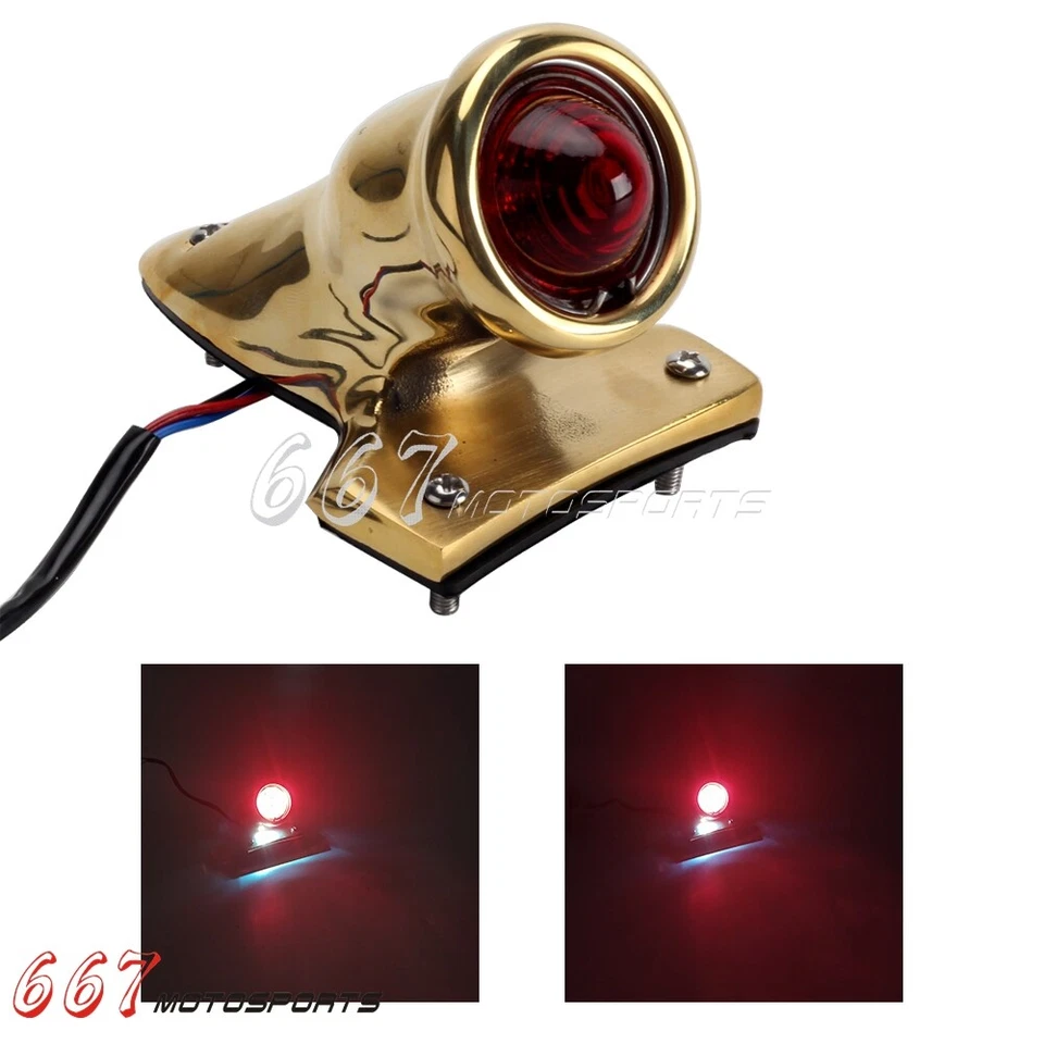 For Harley Bobber Chopper Cafe Racer Crocker Style Brass Integrated Tail Light - Image 3 of 4