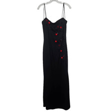 Vintage 90s/Y2K Goth Fairy Embellish 3D Flowers Spaghetti Strap Maxi Dress Sz 12