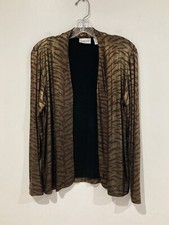 Chico s Travelers Cardigan Jacket Brown Gold Animal Zebra Tiger Size 1