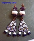 White Roses on Purple Earrings Handmade Lampwork Copper Enamel Drops Floral Boho — photo 2