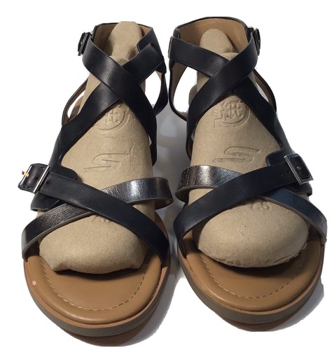 New Directions Sandal Ankle Strap Flat Silver Black Size 8:5 Casual Summer